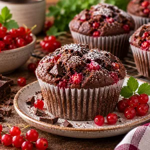 Chokladmuffins med röda vinbär